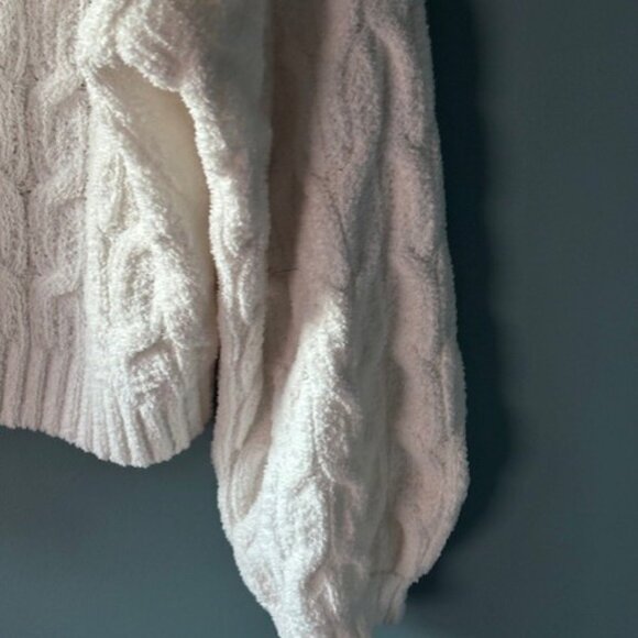 Moon & Madison M White Long Sleeve Cowl Cable Knit Crop Classic Cozy Chic Rib - Picture 4 of 9